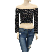Pins & Needles Urban Outfitters Smocked Long Sleeve Bardot Cropped Top XL