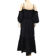 Love The Label Anthropologie Solid Smocked Ruffle Maxi Dress S