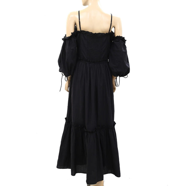 Love The Label Anthropologie Solid Smocked Ruffle Maxi Dress S