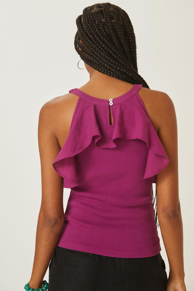 Maeve Anthropologie Ruffled Rib Halter Tank Blouse Top S