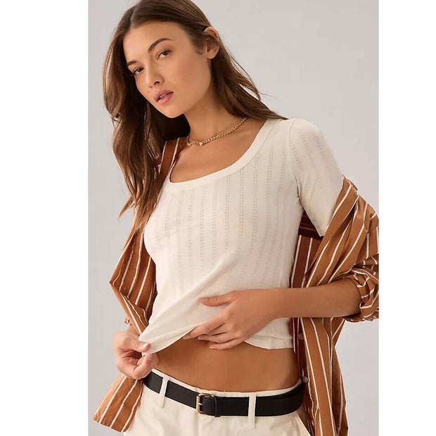 Anthropologie Pilcro Pointelle Scoop-Neck Tee Blouse Top