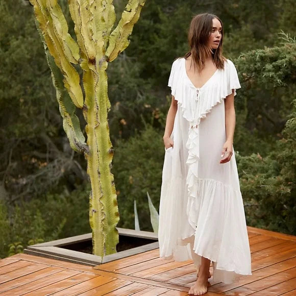 Free People Endless Summer Ruffles Dreamy Mind Floats Maxi Dress L