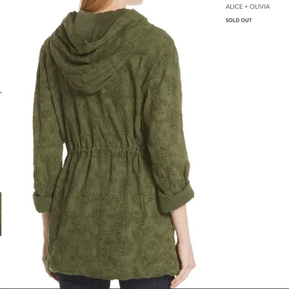 Alice + Olivia Marna Embroidered Hooded Parka Jacket Top M