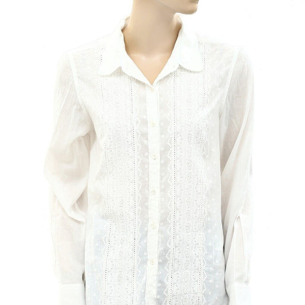 Nili Lotan Eyelet Embroidered Buttondown Shirt Tunic Top M
