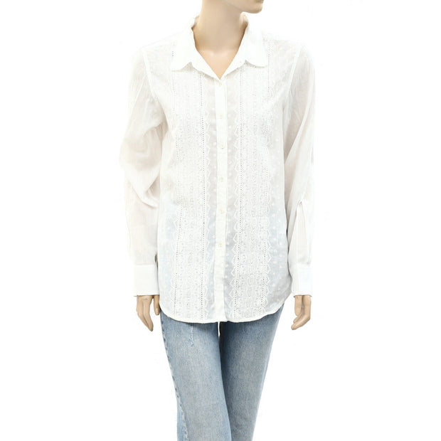 Nili Lotan Eyelet Embroidered Buttondown Shirt Tunic Top M