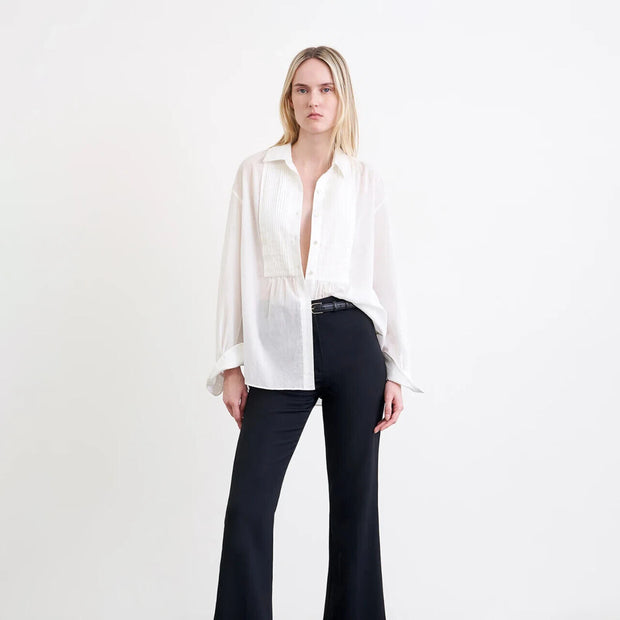 Nili Lotan Daniel Voile Tuxedo Pintucked Buttondown Tunic Shirt Top