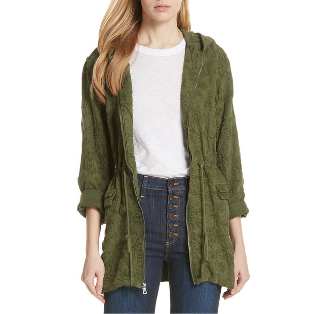 Alice + Olivia Marna Embroidered Hooded Parka Jacket Top M