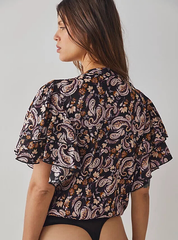 Intimately Free People Call Me Later Printed Bodysuit Top S