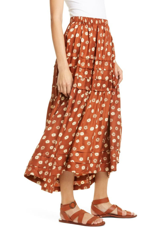 The Great The Frontier Silk Floral Printed Midi Skirt M