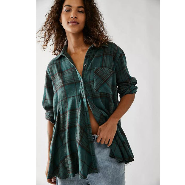 Free People We The Free Kalli Plaid Buttondown Shirt Tunic Top S