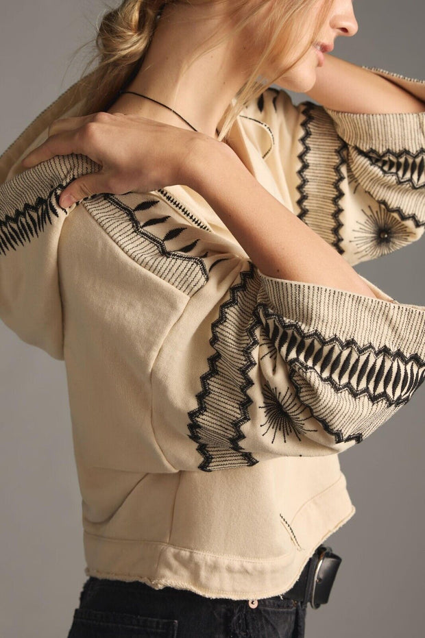 By Anthropologie Embroidered Hoodie Top XS