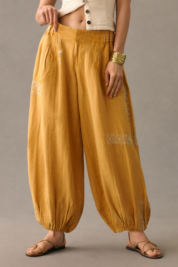 By Anthropologie Embroidered Parachute Pants L