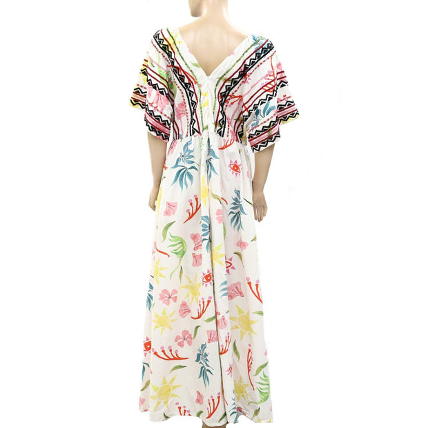 Hayley Menzies Sun Wink Embellished Kimono Sleeve Cotton Maxi Dress XL