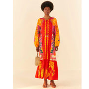 Farm Rio Anthropologie Sunset Patchwork Maxi Dress S