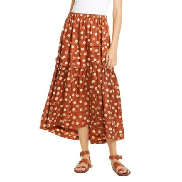The Great The Frontier Silk Floral Printed Midi Skirt M