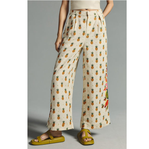Farm Rio Anthropologie Linen Pineapple Printed Pants S