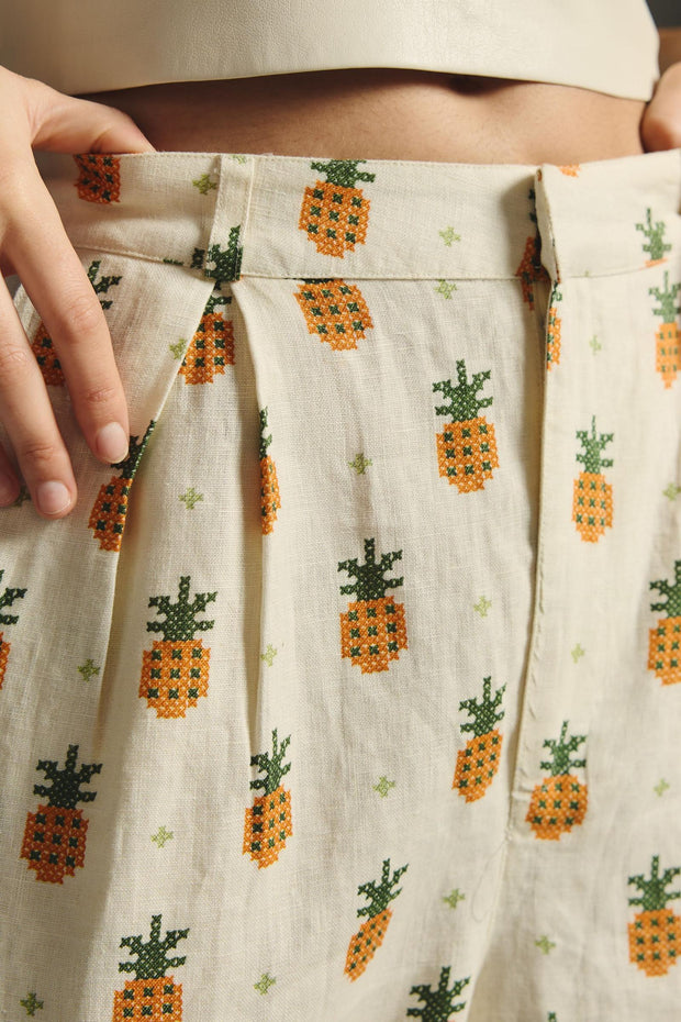 Farm Rio Anthropologie Linen Pineapple Printed Pants S