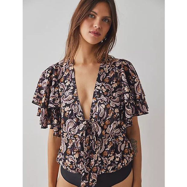 Intimately Free People Call Me Later Printed Bodysuit Top S