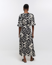 River Island Cream Printed Midi Dress S