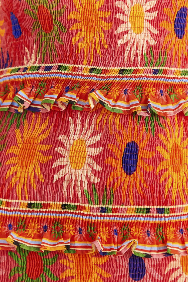 Farm Rio Anthropologie Coral Summer Sun Mini Dress XXS