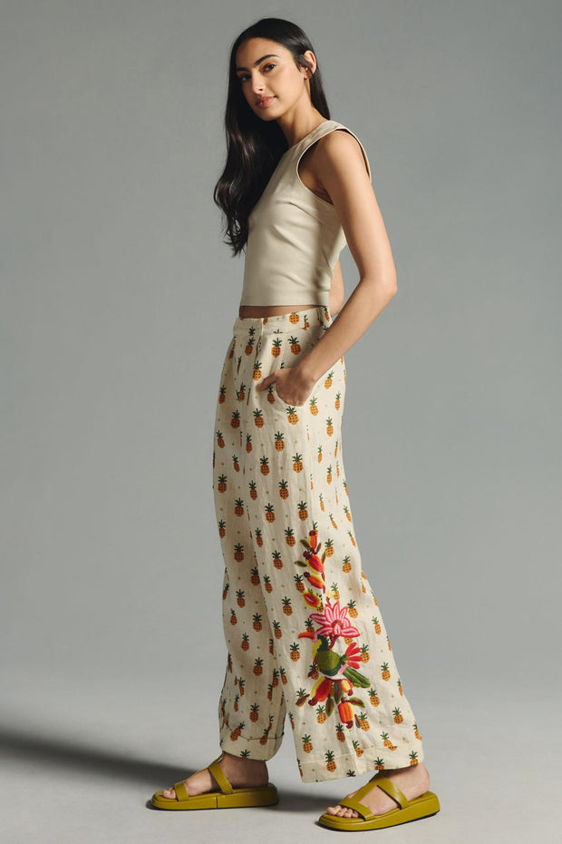 Farm Rio Anthropologie Linen Pineapple Printed Pants S