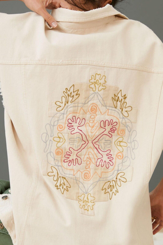 Pilcro Anthropologie Embroidered Denim Vest Jacket Top L