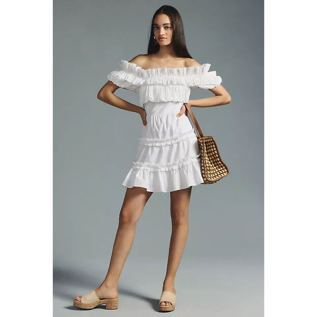Love The Label Anthropologie Off-The-Shoulder Tiered Mini Dress L