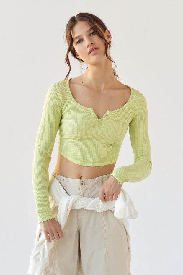 BDG Urban Outfitters Theo Notch Neck Long Sleeve Tee Cropped Top