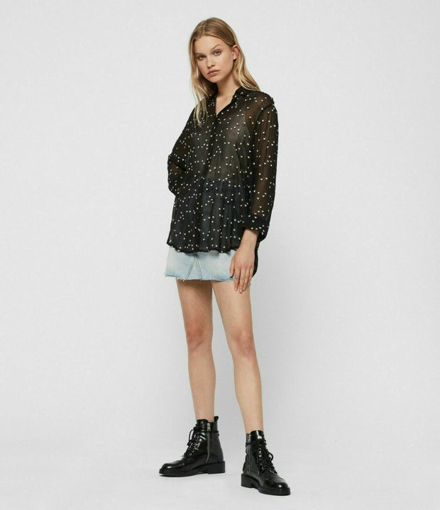 ALL SAINTS Mariana Hearts Embroidered Shirt Top