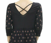 Staring at Stars Embroidered Black Babydoll Mini Dress S
