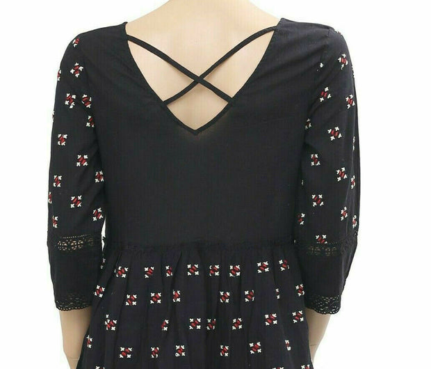 Staring at Stars Embroidered Black Babydoll Mini Dress S