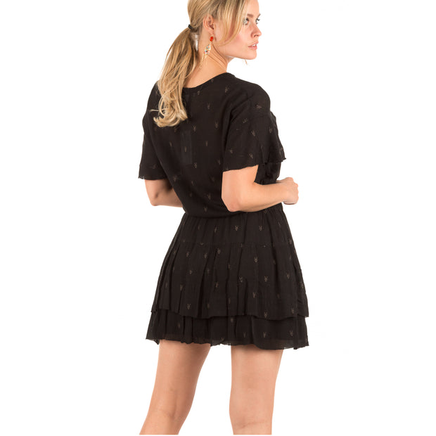 IRO Naelle Black Lace Printed Tiered Mini Dress S