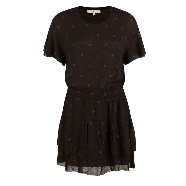 IRO Naelle Black Lace Printed Tiered Mini Dress S
