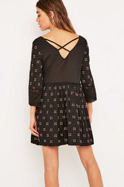 Staring at Stars Embroidered Black Babydoll Mini Dress S