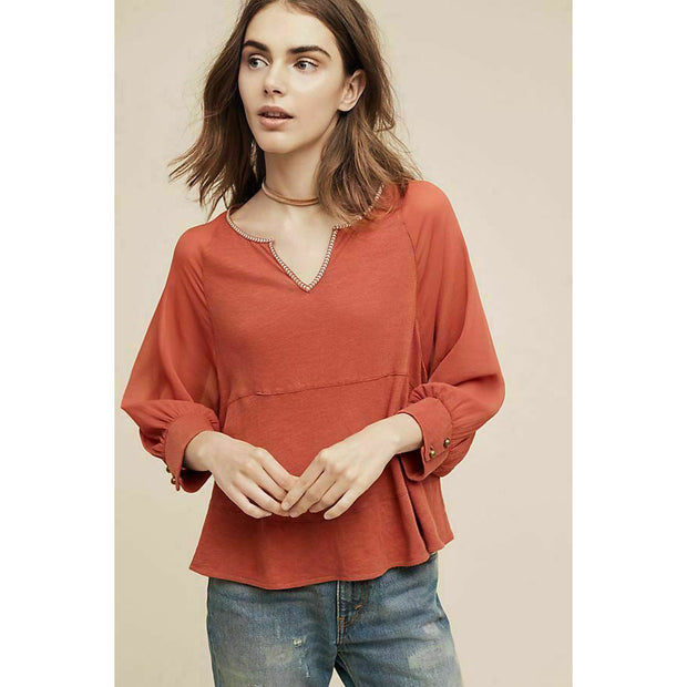 Akemi + Kin Anthropologie Fenn Embroidered Blouse Top