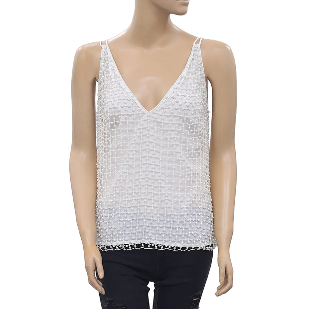 Asos Design Pearl Beaded Embellished Tank V Neck Blouse Top
