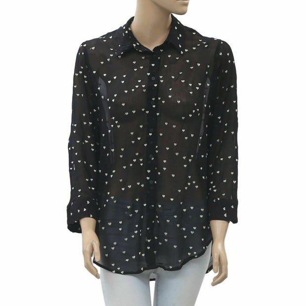 ALL SAINTS Mariana Hearts Embroidered Shirt Top