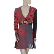 New Desigual Printed Embroidered Long Sleeve Multicolor Mini Dress Medium