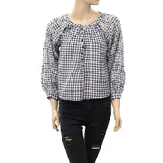 Akemi + Kin Anthropologie Presley Gingham Check Blouse Top XS