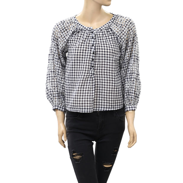 Akemi + Kin Anthropologie Presley Gingham Check Blouse Top XS