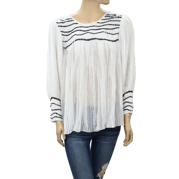 Reiss Off White Deniz-Sequin Pleated Blouse Top M-8