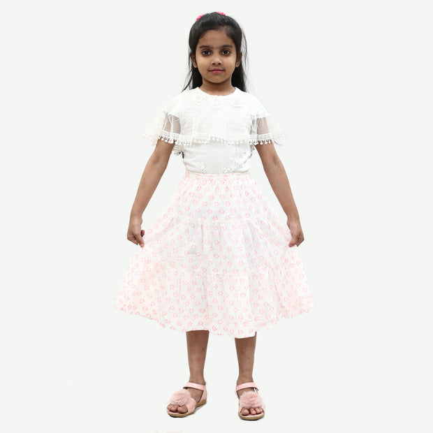 Bonpoint Jupe Floral Printed Tiered Skirt 3-4 Years