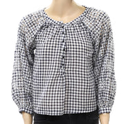 Akemi + Kin Anthropologie Presley Gingham Check Blouse Top XS