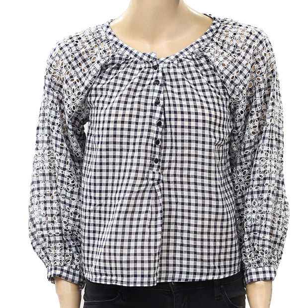 Akemi + Kin Anthropologie Presley Gingham Check Blouse Top XS