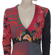 New Desigual Printed Embroidered Long Sleeve Multicolor Mini Dress Medium