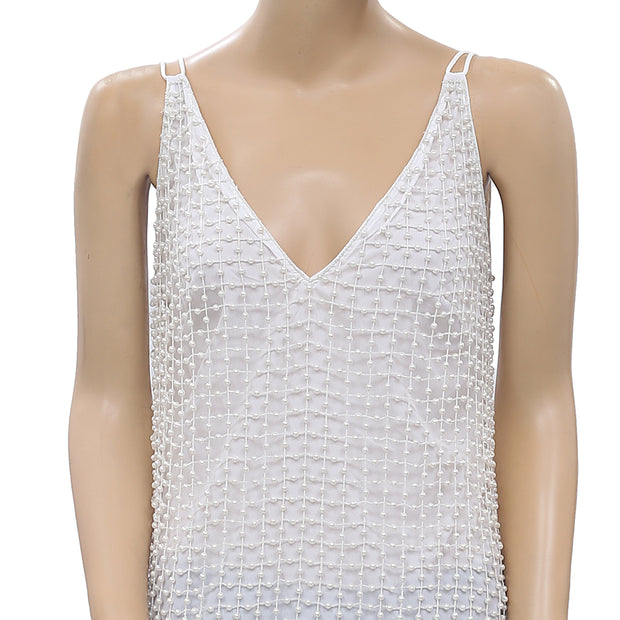 Asos Design Pearl Beaded Embellished Tank V Neck Blouse Top