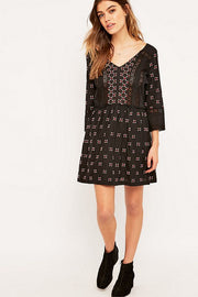 Staring at Stars Embroidered Black Babydoll Mini Dress S