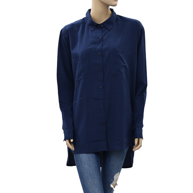 Envii Buttondown Solid Tunic Shirt Top  M