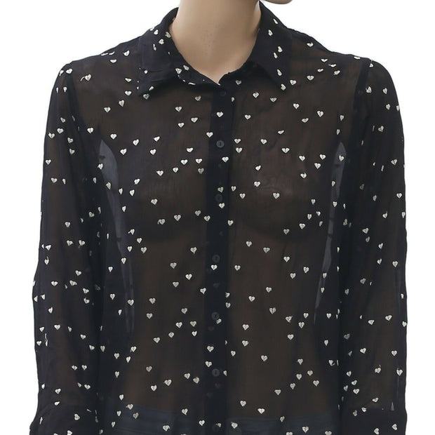 ALL SAINTS Mariana Hearts Embroidered Shirt Top