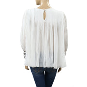 Reiss Off White Deniz-Sequin Pleated Blouse Top M-8